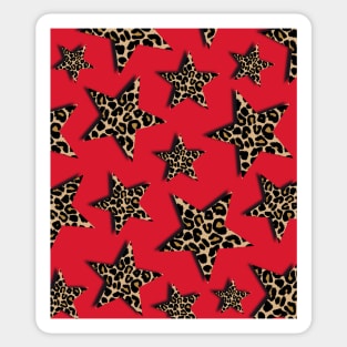 Leopard Print, Stars, on Red Sticker